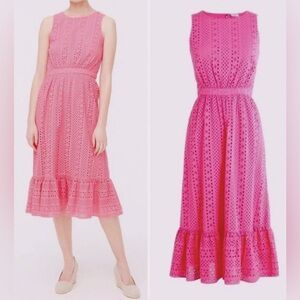 NWT! J. Crew Hot Pink Cotton Eyelet Midi Tiered Dress Size 10